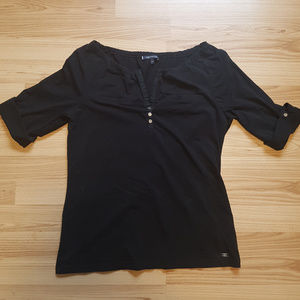 Anne Klein Black Cuffed Half Sleeve Top Size L